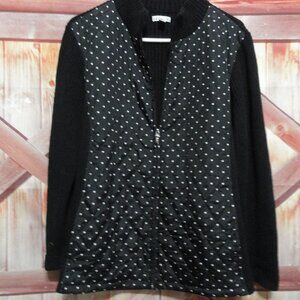 Poka dot and knit Heavy full zip womens jacket, EUC warm, sz 1XL